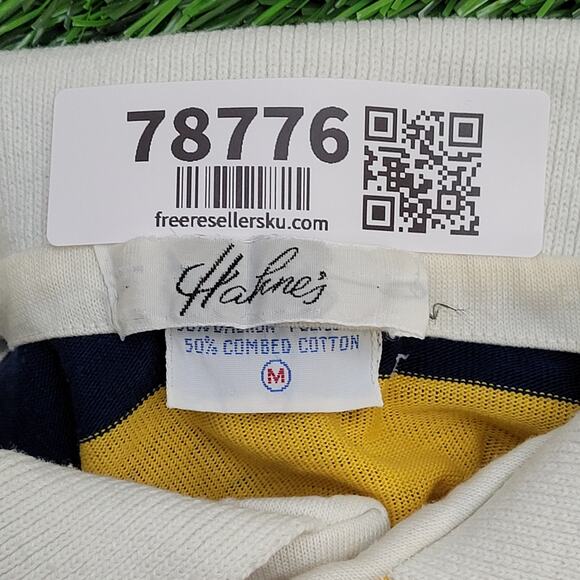 Vintage 80s MOD Block-Stripes Polo Shirt S/M 17x25 Yellow - Picture 6 of 11